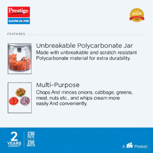 PRESTIGE PEC 4.0 Electric Vegetable & Fruit Chopper | Warranty 2 Years