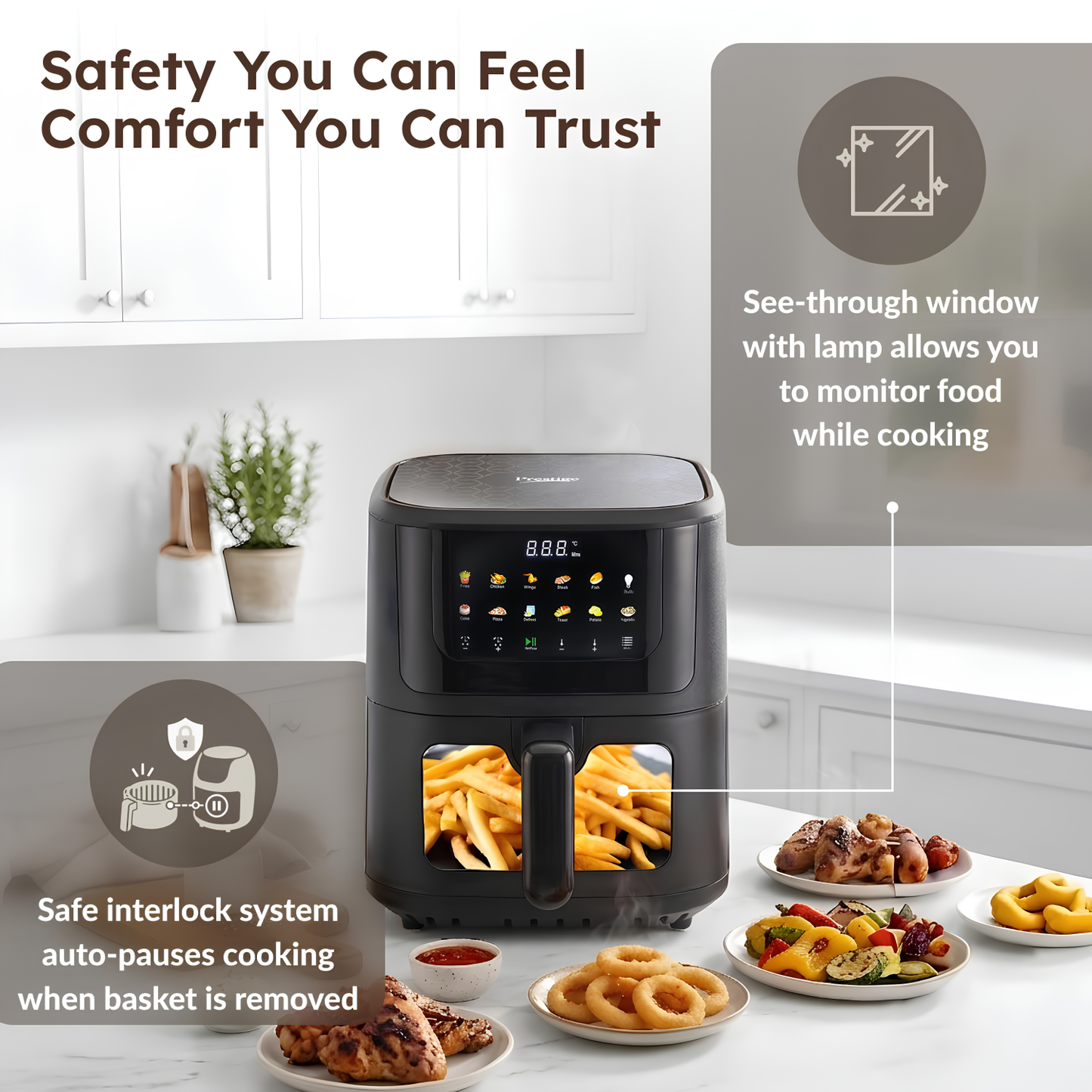 Prestige Crystachef 5.5 L 1350 W Air Fryer Black|11 Pre-set Menu Option | See Through Window|Safety Interlocking | Specially Designed Frying Basket| Up to 80% Less Oil|1 Year Warranty