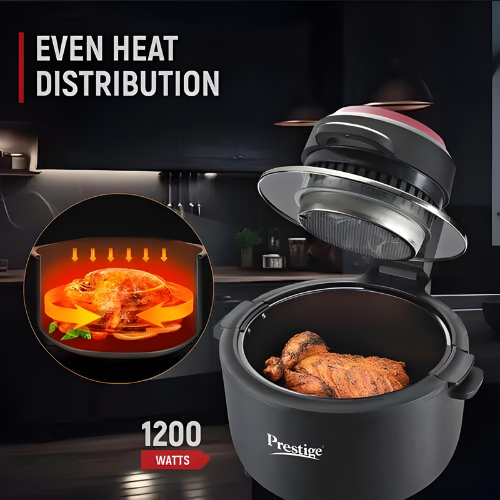 Prestige Multi-Chef All-in-One Air Fryer | 80% less Oil Consumption | 6.5 Ltr Capacity | 1200 Watts Power | Fry, Toast, Grill | See Through Lid | Advance Digital Display | Even Heat Distribution | Black