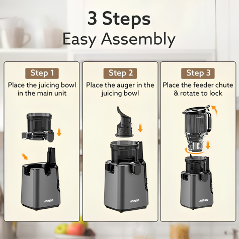 AGARO Regal Cold Press Slow Juicer, 250 Watt DC Motor, Easy Assembly & Cleaning, Auto Reverse, Advanced Safety Lock, Fruit & Vegetable Juicer & Nut Milk, Stainless Steel Filter, BPA Free Plastic