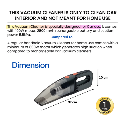 AGARO Car Vacuum Cleaner HVC1081 | Portable, Handheld, 110W,  5.5KPA Power Socket