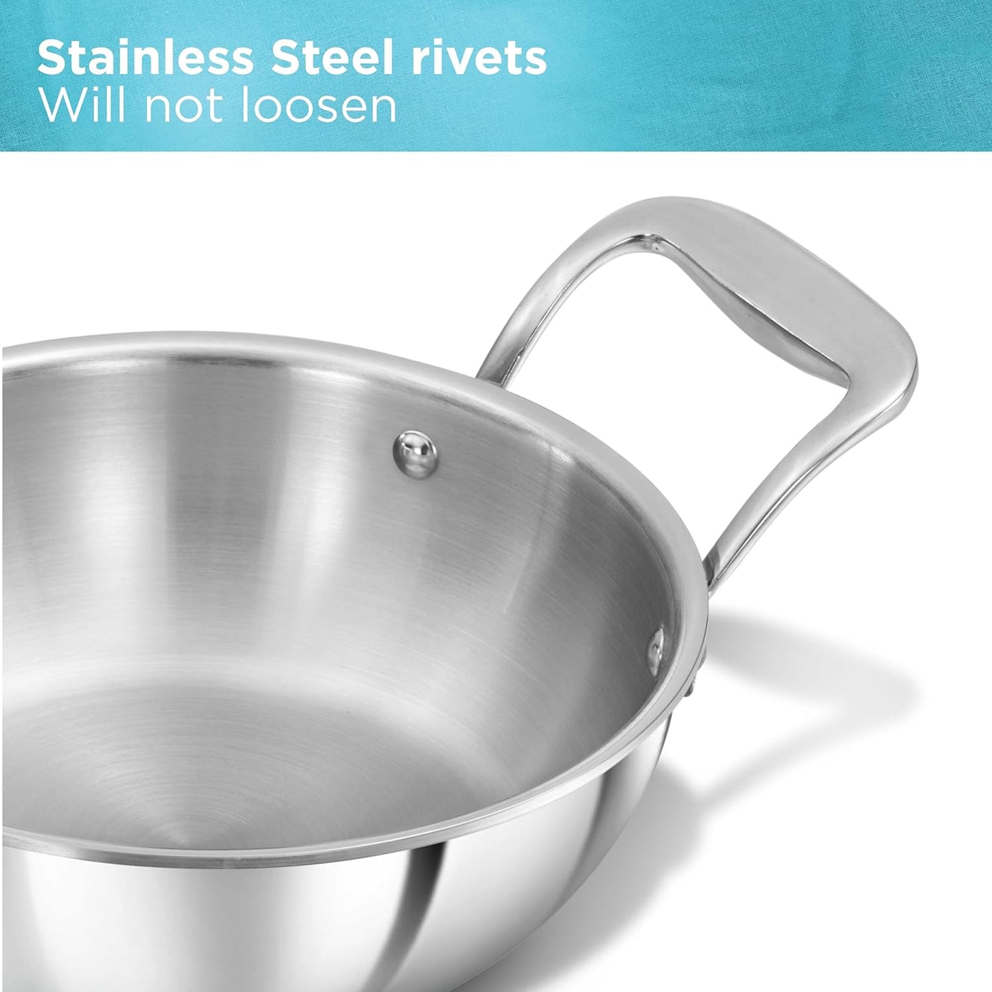 HAWKINS Pro Deep-Fry Pan | Triply Stainless Steel Kadhai with Steel Handles and Steel Lid | Silver