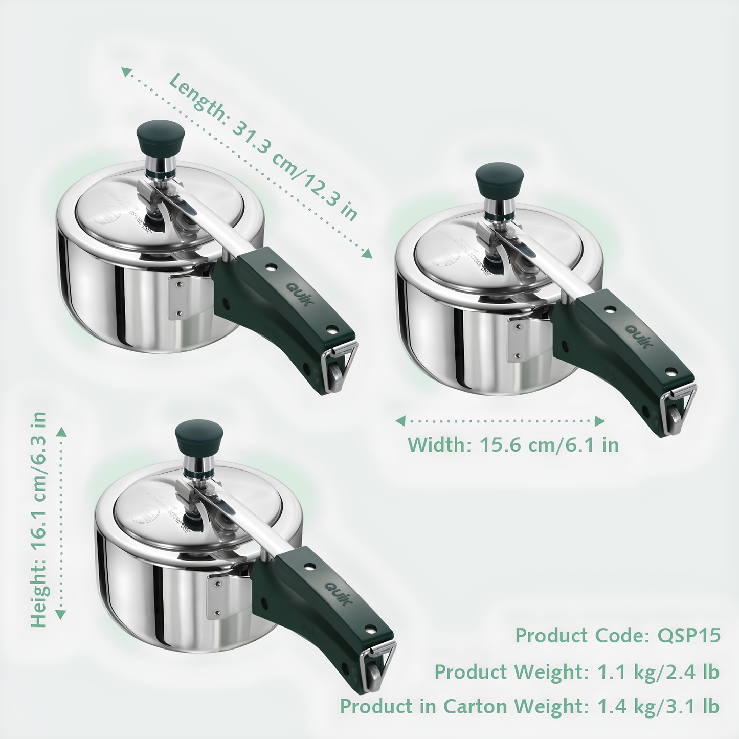 Hawkins Quik 1.5 Litre Stainless Steel Pressure Cooker | Straight Body | Induction & Gas Compatible | Ideal for 1–2 persons | ISI Certified | Guaranteed for 5 year | Silver (QSP15)