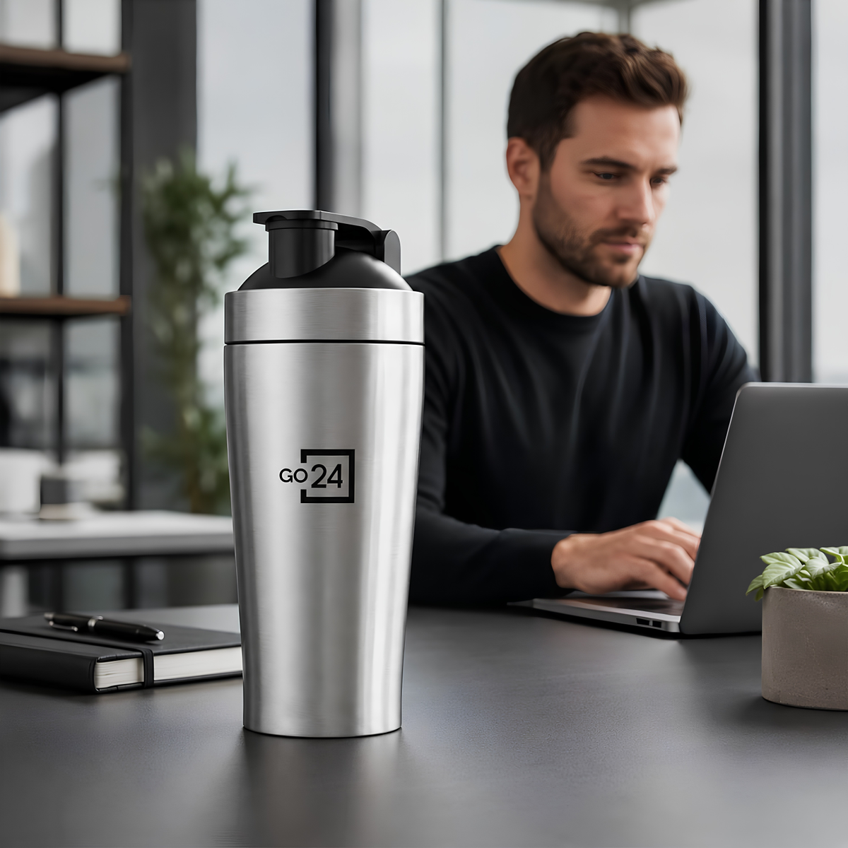 GO24 PEXPO Stainless Steel Gym Shaker Bottle Kayo Plus Silver 800ml | Lightweight single-wall water bottle with leakproof lid, BPA-free, ideal for school, office, gym, travel & daily hydration