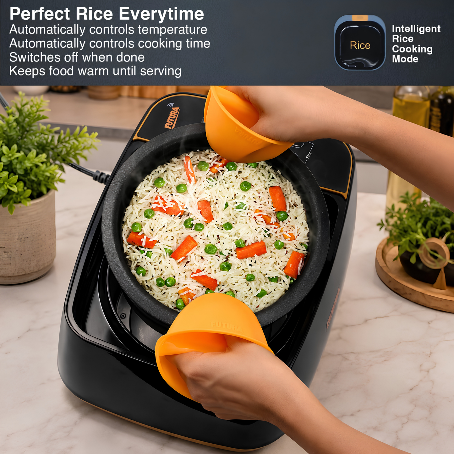 Hawkins Futura Smart Pot with Smart App, 2 Litre Smart Electric Cooker | Wi-Fi App Control | Automatic Rice Cooking | Slow Cooking, Sauté, Fry, Steam & Warm Functions | 100+ Guided Recipes | Portable Table-Top Cooker | Black (FSP1W)