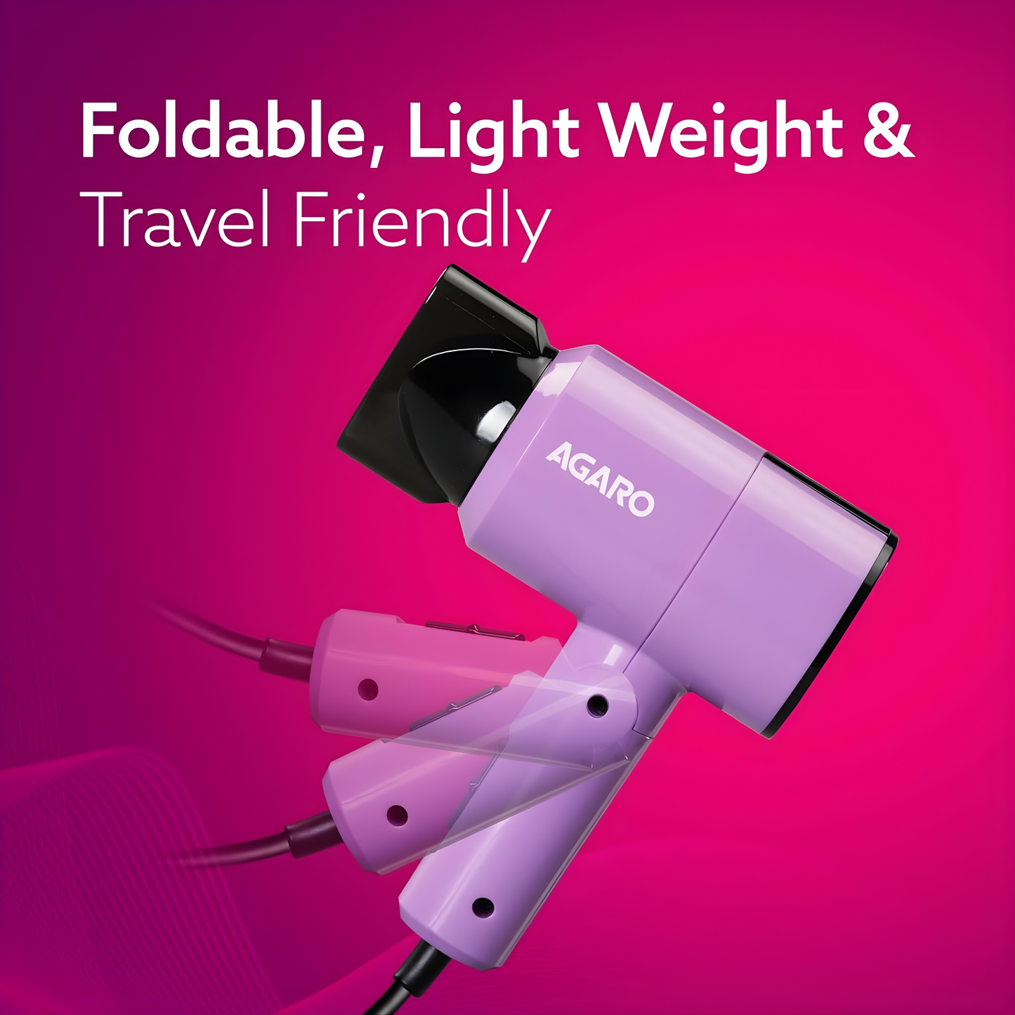 AGARO HD-1211 Hair Dryer 1100 Watts, 2 Heat Speed and Cool Mode, Foldable (Compact in Size), Purple