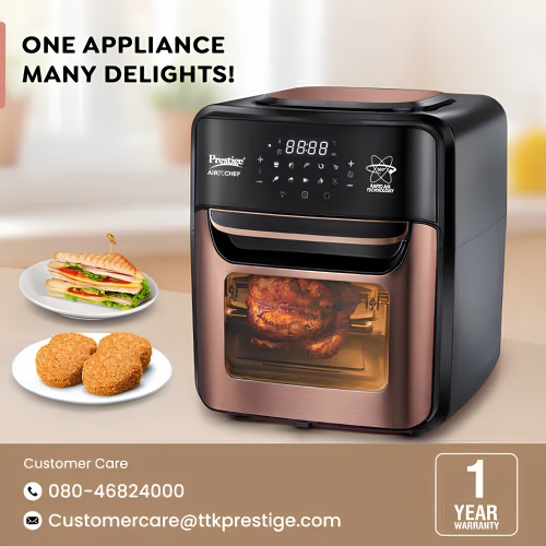 PRESTIGE Air Chef 12 Litre Air Oven| 360 Degree Rapid Air Technology | 10 Preset Menus | Unique Multi-Level Design | Smoke-Free Technology