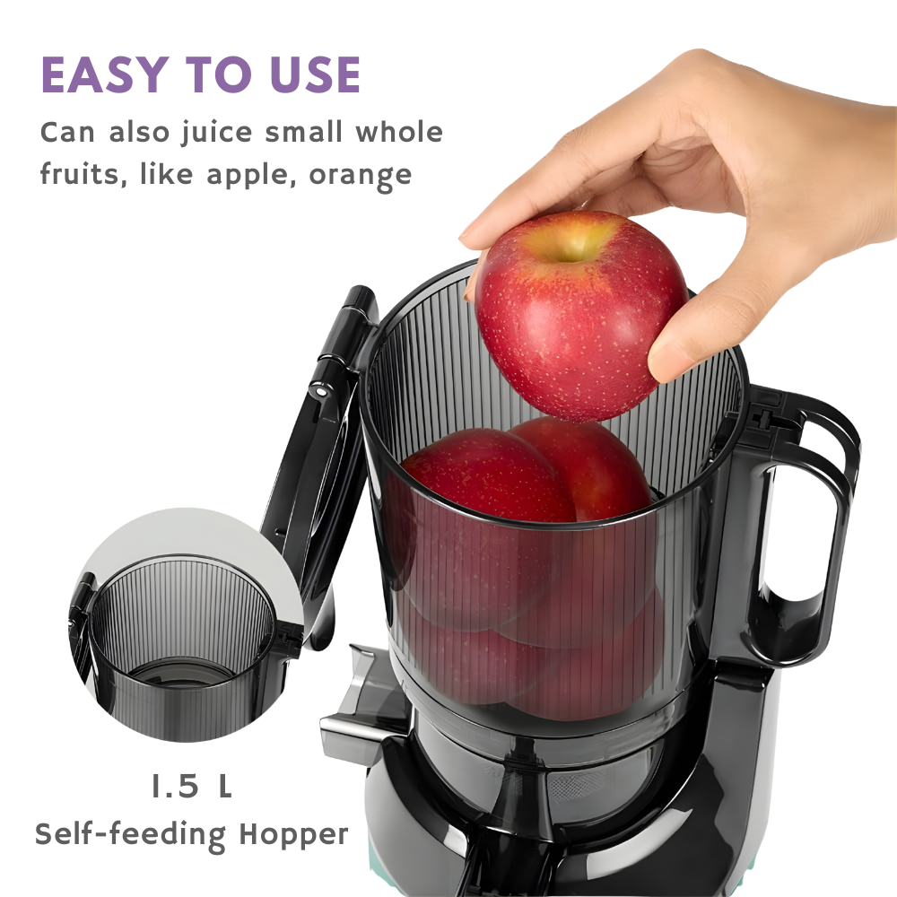 BOROSIL Borosil Vita Rich Slow Juicer | 250 Watts, 1.5 Ltr Wide Mouth Hopper | 1 Ltr Jug & Pulp Collector with Anti Drip Tap | Reverse Function for Pulp Cleaner, Auto Cut-Off for Safety | 2 Years Warranty