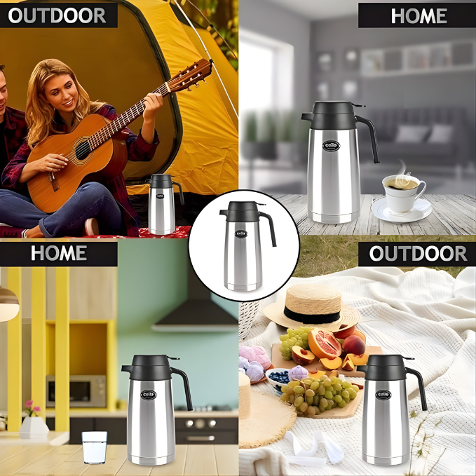 CELLO Magnum Stainless Steel Double Walled Vacuum Insulated with Handle 1600 ML, Silver | Hot & Cold | Easy to Carry Leakproof Tea/Coffee Flask