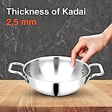 Bhalaria Food Grade Stainless Steel Triply Kadhai with Lid & Handle - 18 Cm, 1 Ltr (Induction and Dishwasher Compatible) - Premium  from Bhalaria - Just Rs. 1599! Shop now at Surana Sons