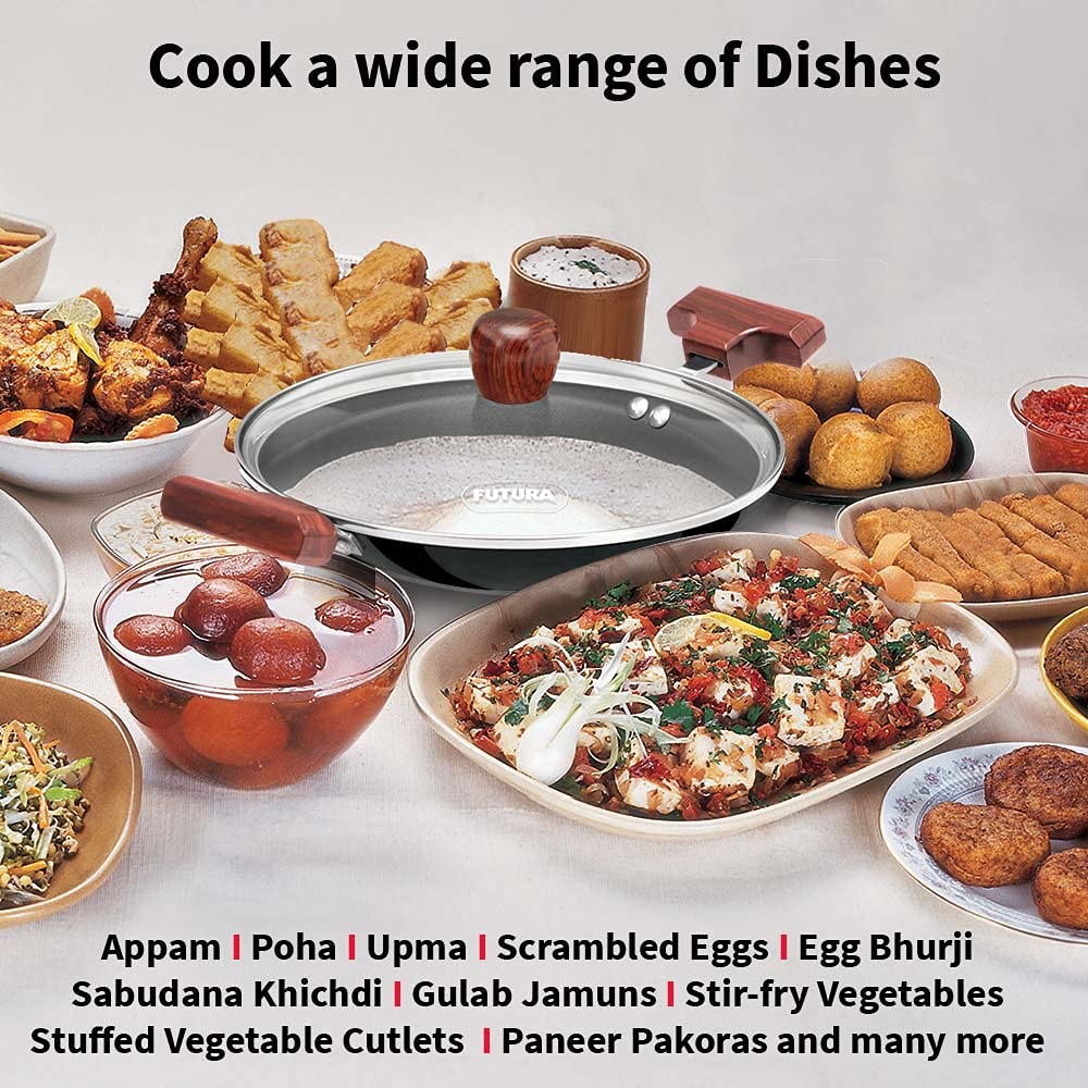 Hawkins FUTURA 0.9 Litre Nonstick Breakfast Pan with Glass Lid, Appachatty, Black (NBFP09G) - Premium Nonstick pan kadhai from Hawkins Futura - Just Rs. 1071! Shop now at Surana Sons