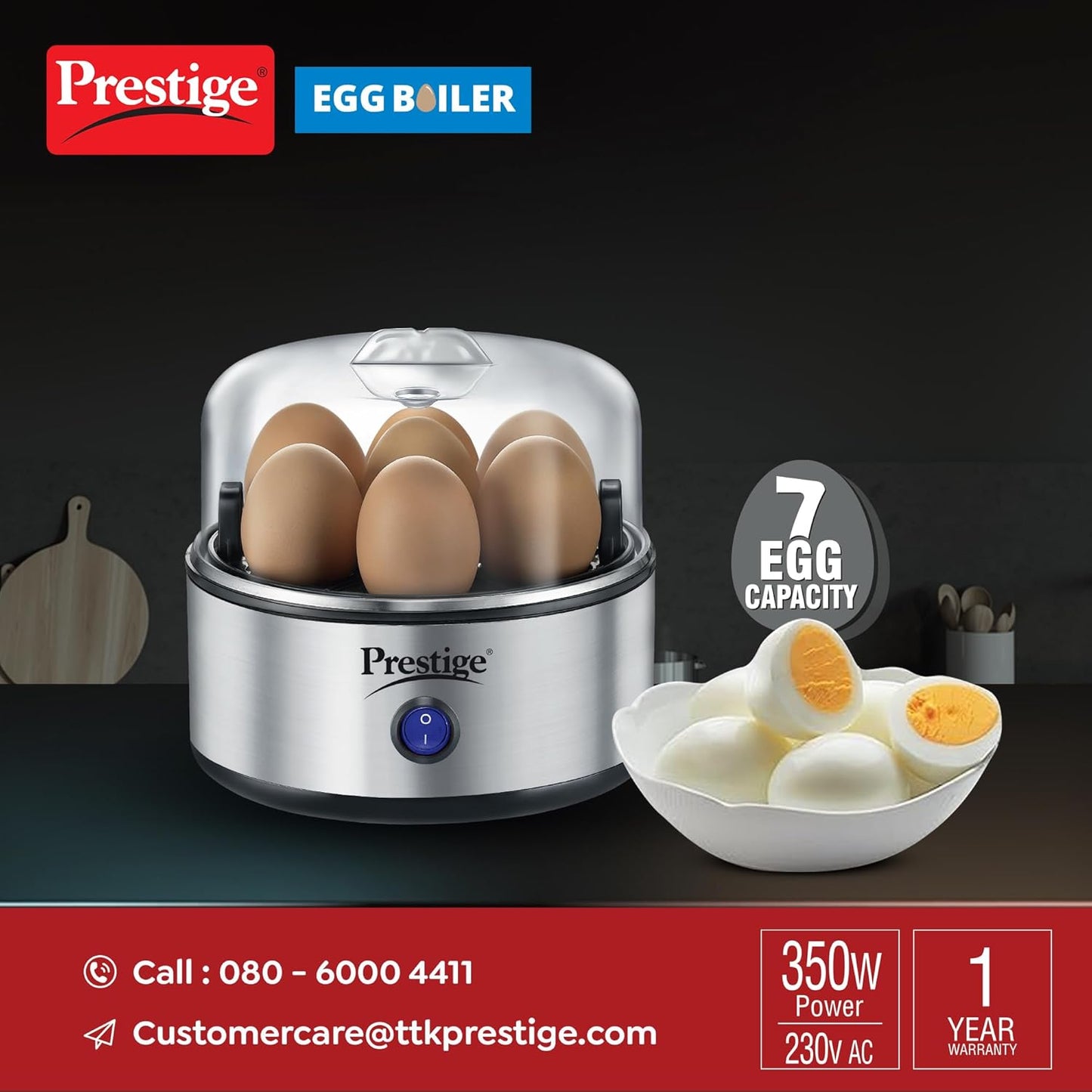 PRESTIGE Prestige Egg Boiler PEB-01 | 350-Watt | One-Touch Operation | Stainless Steel Body & Heating Plate | Auto Switch-Off for Safe Cooking