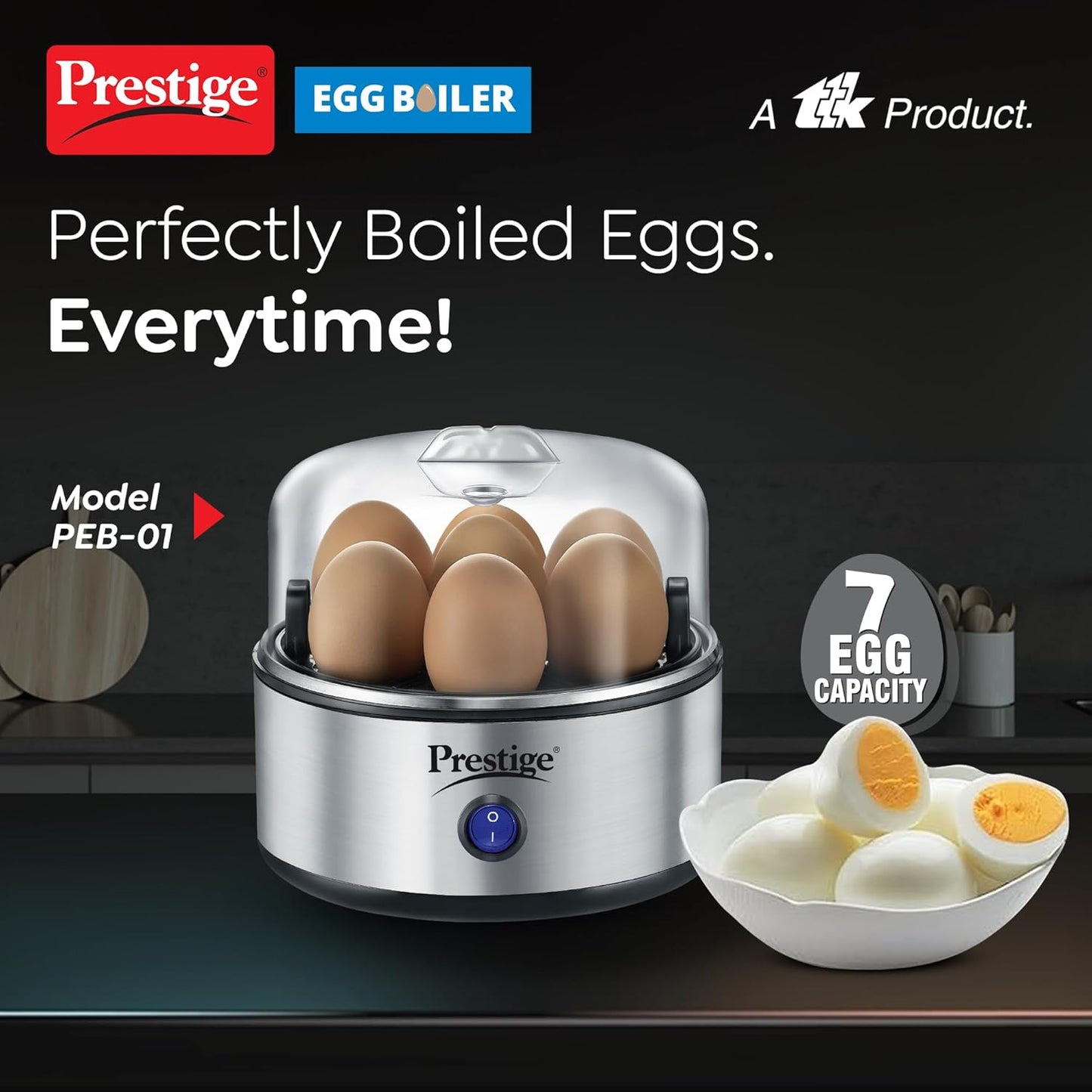 PRESTIGE Prestige Egg Boiler PEB-01 | 350-Watt | One-Touch Operation | Stainless Steel Body & Heating Plate | Auto Switch-Off for Safe Cooking