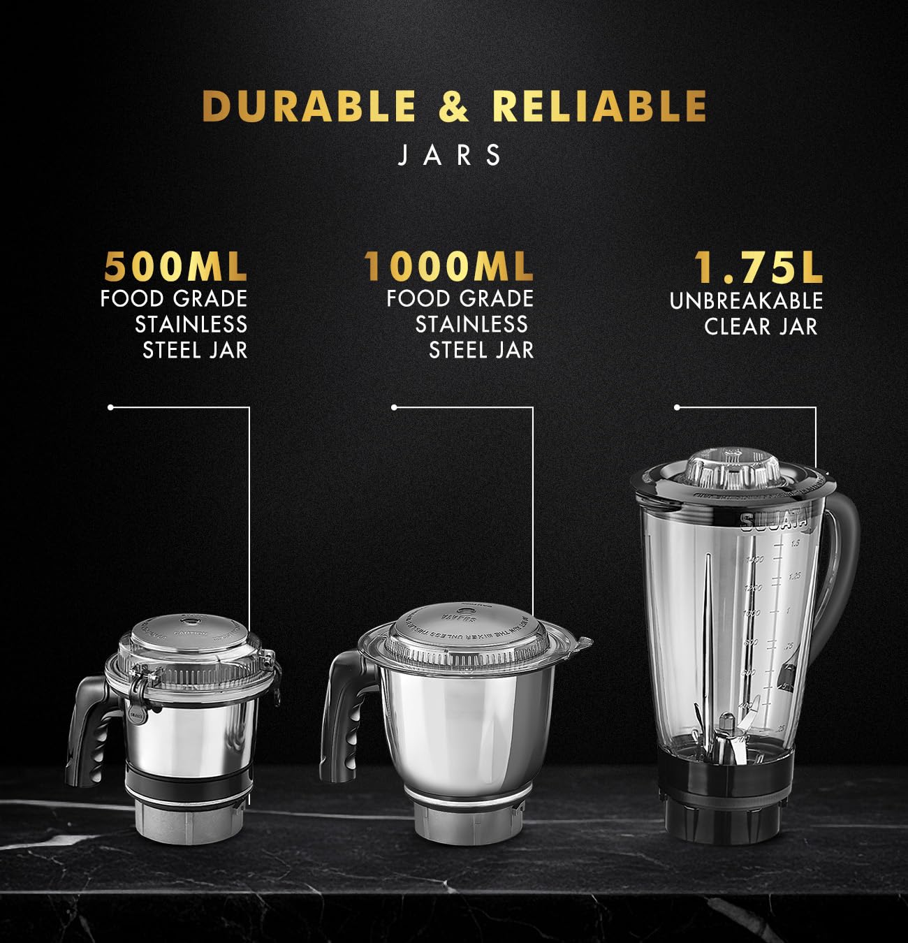 SUJATA 1000 Watt Mixer Grinder, Black | MG01 | 3 Jar