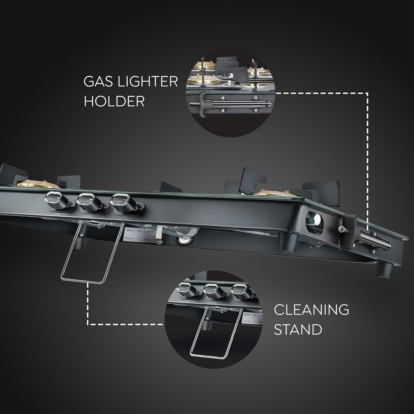 Prestige Vectra 3 Burner Glasstop Gas Stove | Toughened Glass | Jumbo Brass Burner | 3-Way Gas Inlet | 360 Degree Revolving Nozzle