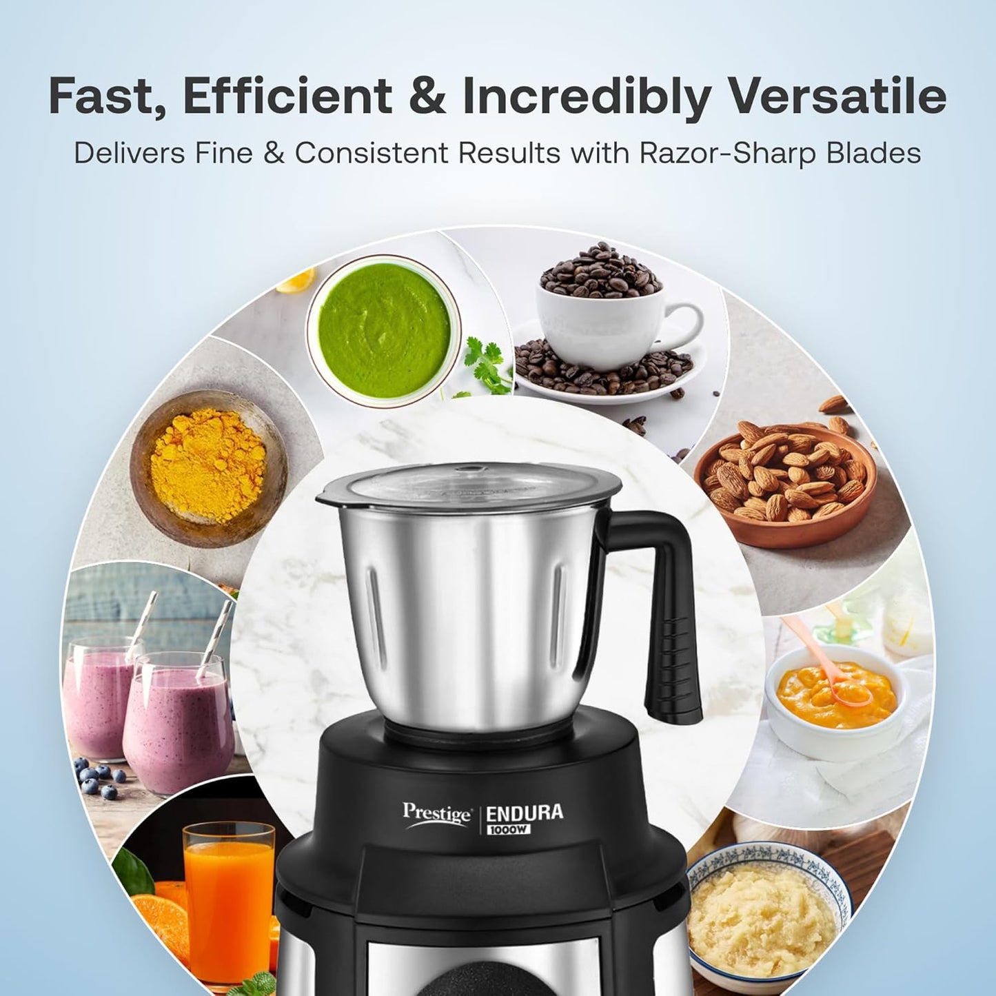 Prestige Endura 1000 W Mixer Grinder, 6 Jars | Kneads Atta | Chops Vegetables | Grinds | Makes Juices