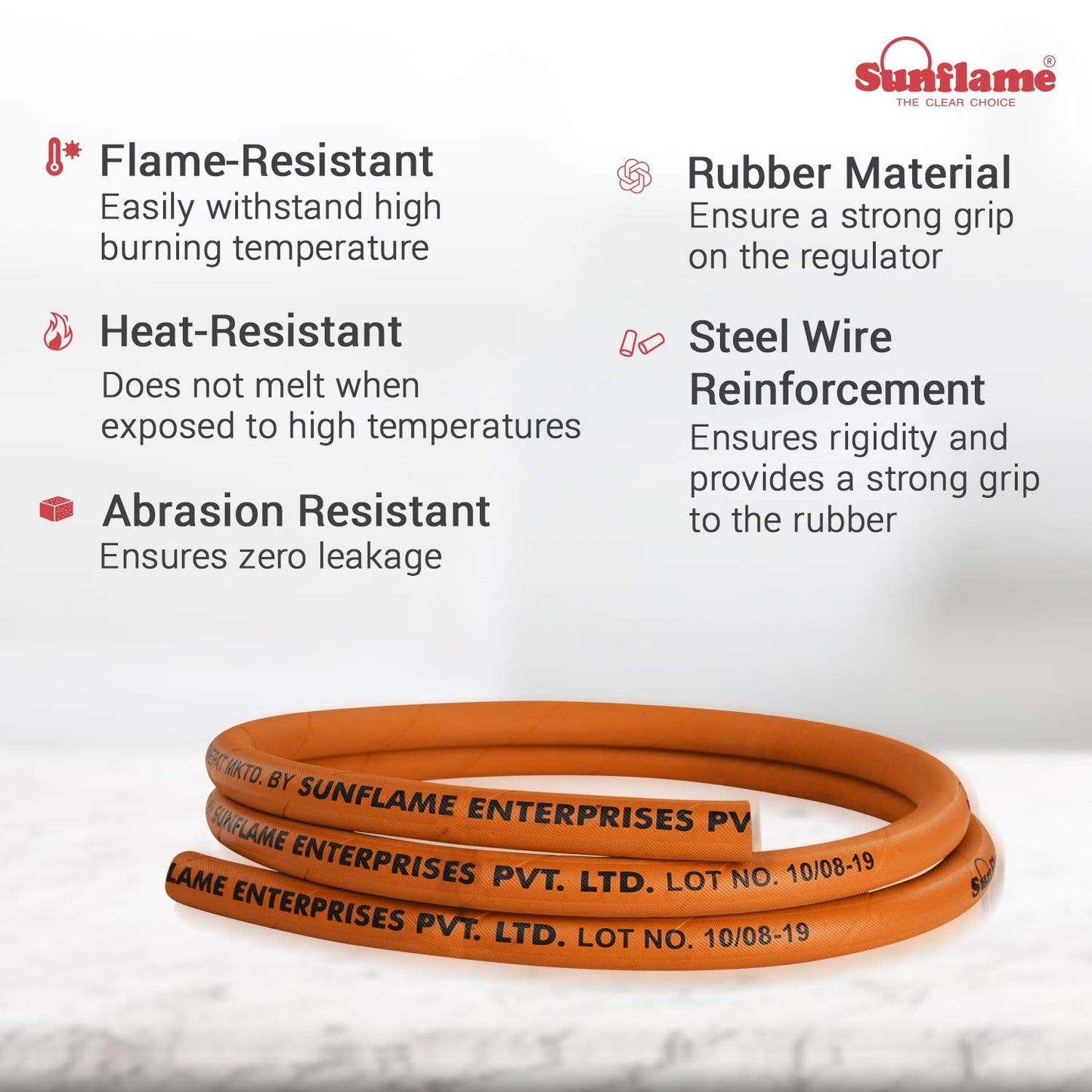 Sunflame 1.5 Mtr LPG Rubber Hose Pipe with Reinforced Steel Wire, ISI Certified (Orange) - Premium Gas Pipe from Sunflame - Just Rs. 199! Shop now at Surana Sons