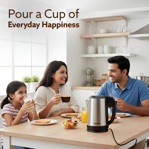 AGARO Sonnet Electric Kettle, 1.5 Ltr | 1500W | Stainless Steel Body | Quick Boil For Making Black Tea & Black Coffee | Auto Shut Off | Cool Touch Handle