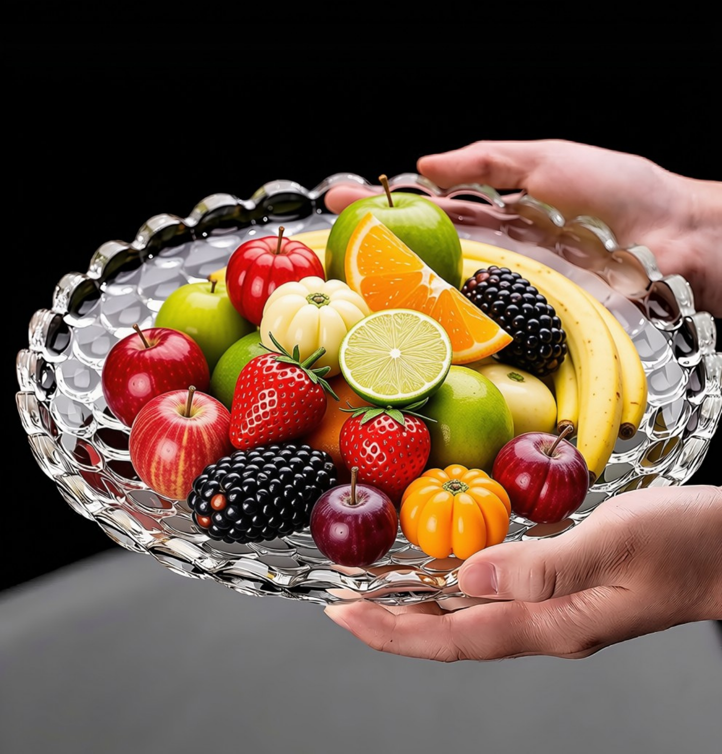 HILUXE Cassini Glass Fruit Bowl Plate for Dining Table | Classic Bubble Design | Dry Fruit Chocolate Tray Crystal Decoration Serving Bowl |Dessert Plate | For Home, Party, Restaurant, Hotels | Gifting