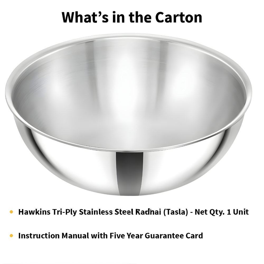 HAWKINS Induction Compatible SS Tri-ply Tasla (Kadhai)