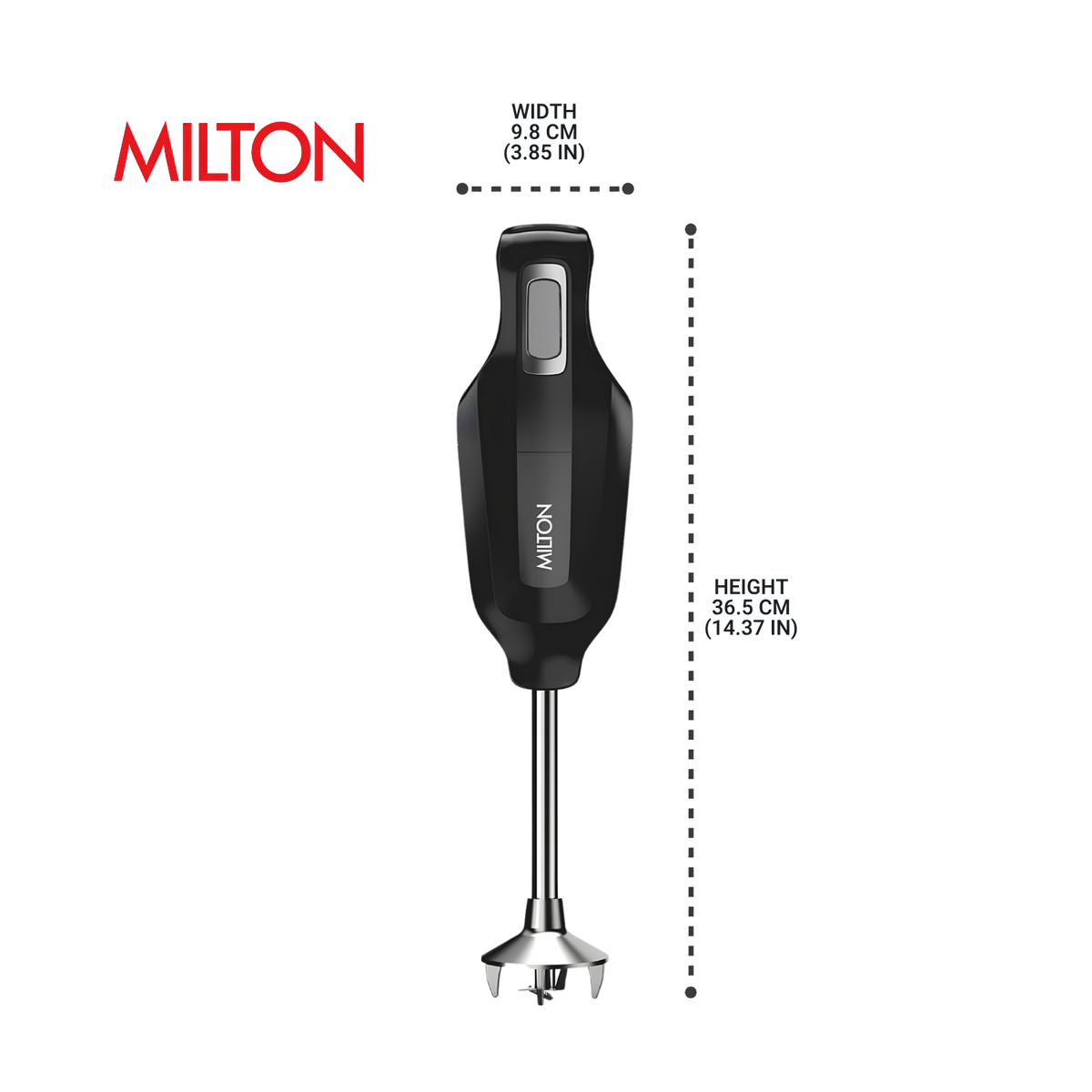 MILTON VorteQ Max Hand Blender | 225W Double Bearing Motor | 3 Detachable Stainless Steel Blades | Mincing, Whisking & Whipping | Wall Mount | ISI Certified | 2-Year Warranty | Black