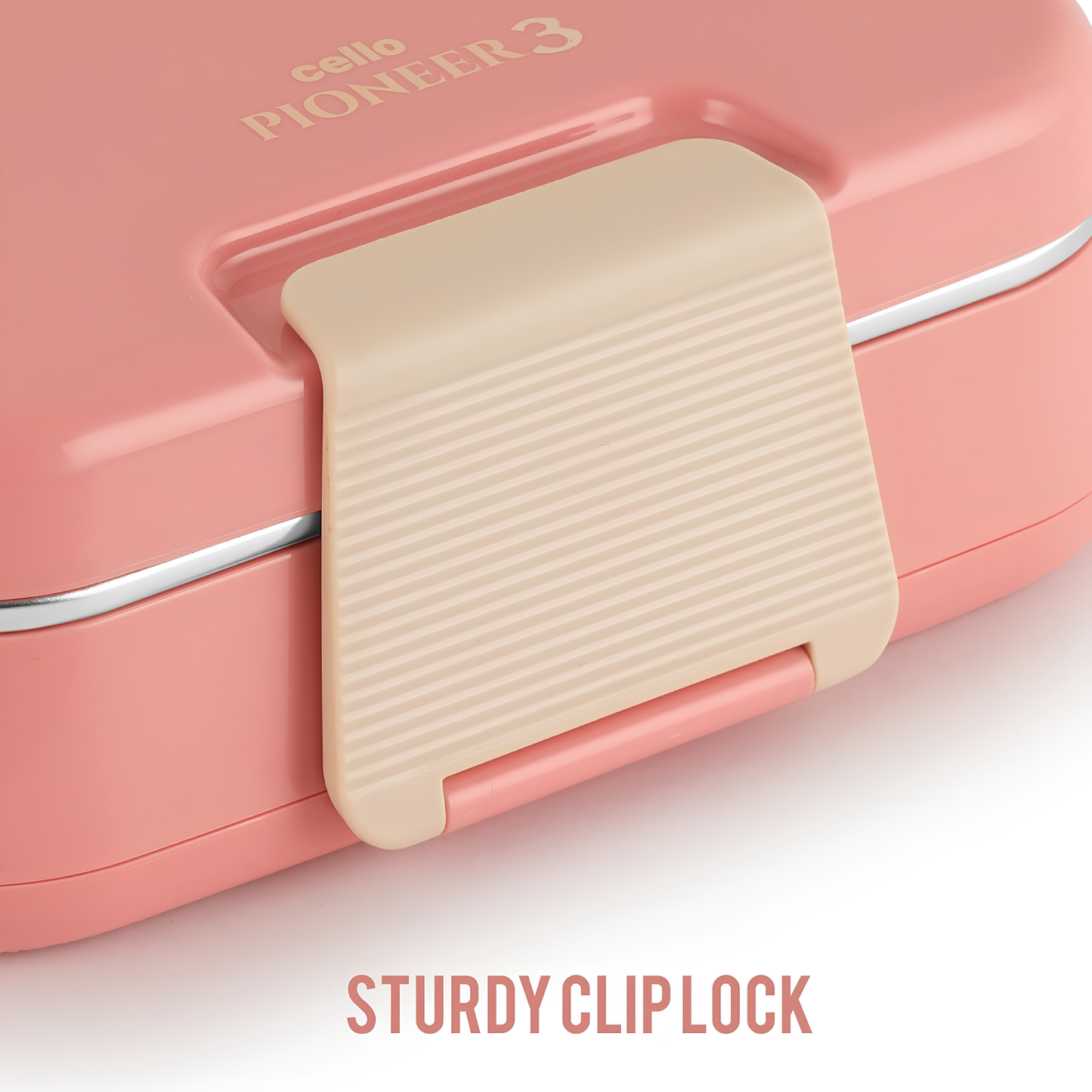 CELLO Pioneer Inner Steel Insulated Lunch Box with Fork & Spoon,  | Food Grade 3 Inner Steel Compartment, Leak Proof Sturdy Clip Lock Tiffin Box | Insulated Lunch Box For School Kids, Office Use