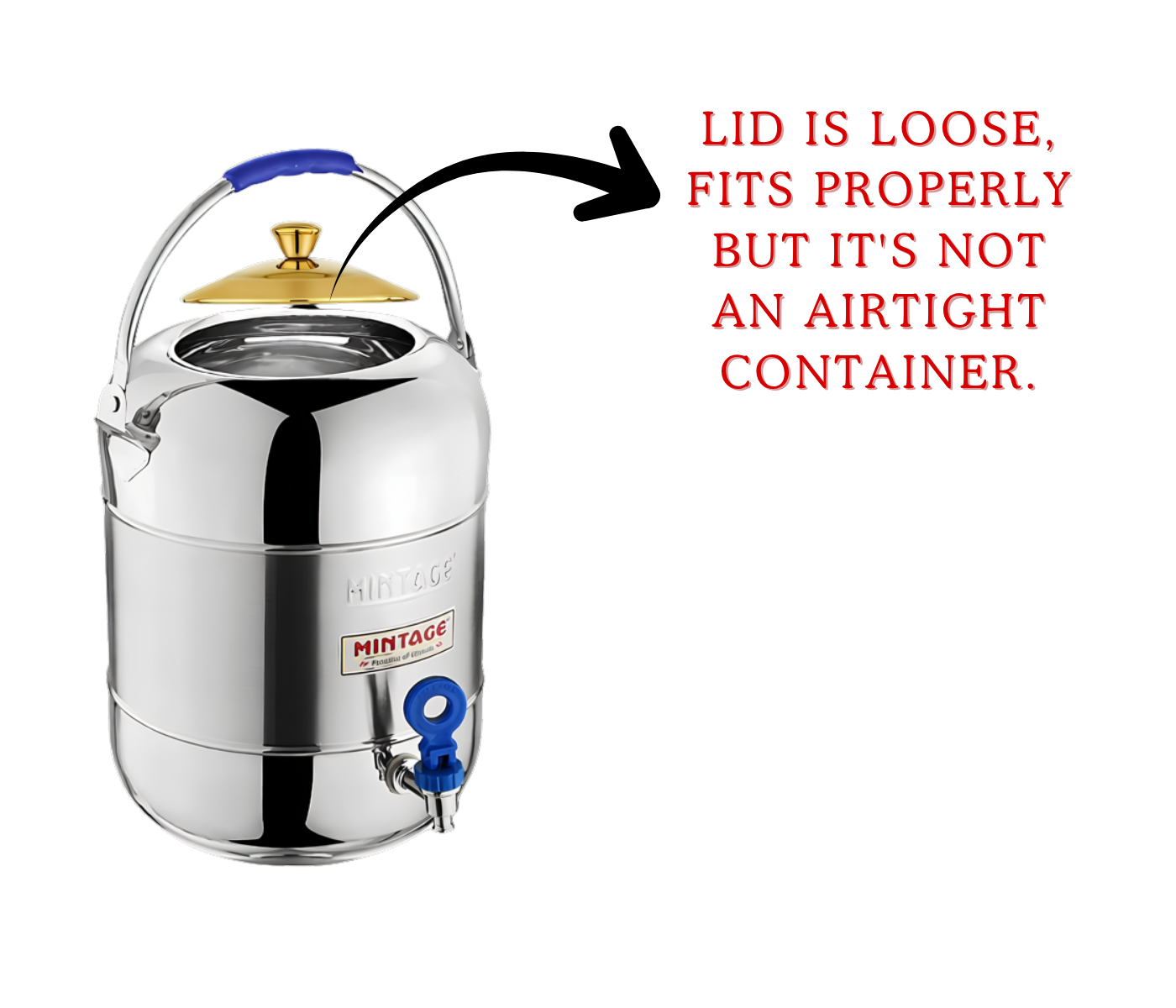 MINTAGE Elegant Dual Tone Stainless Steel Water Pot With Tap & Handle | Golden PVD Lid | 10 Ltr