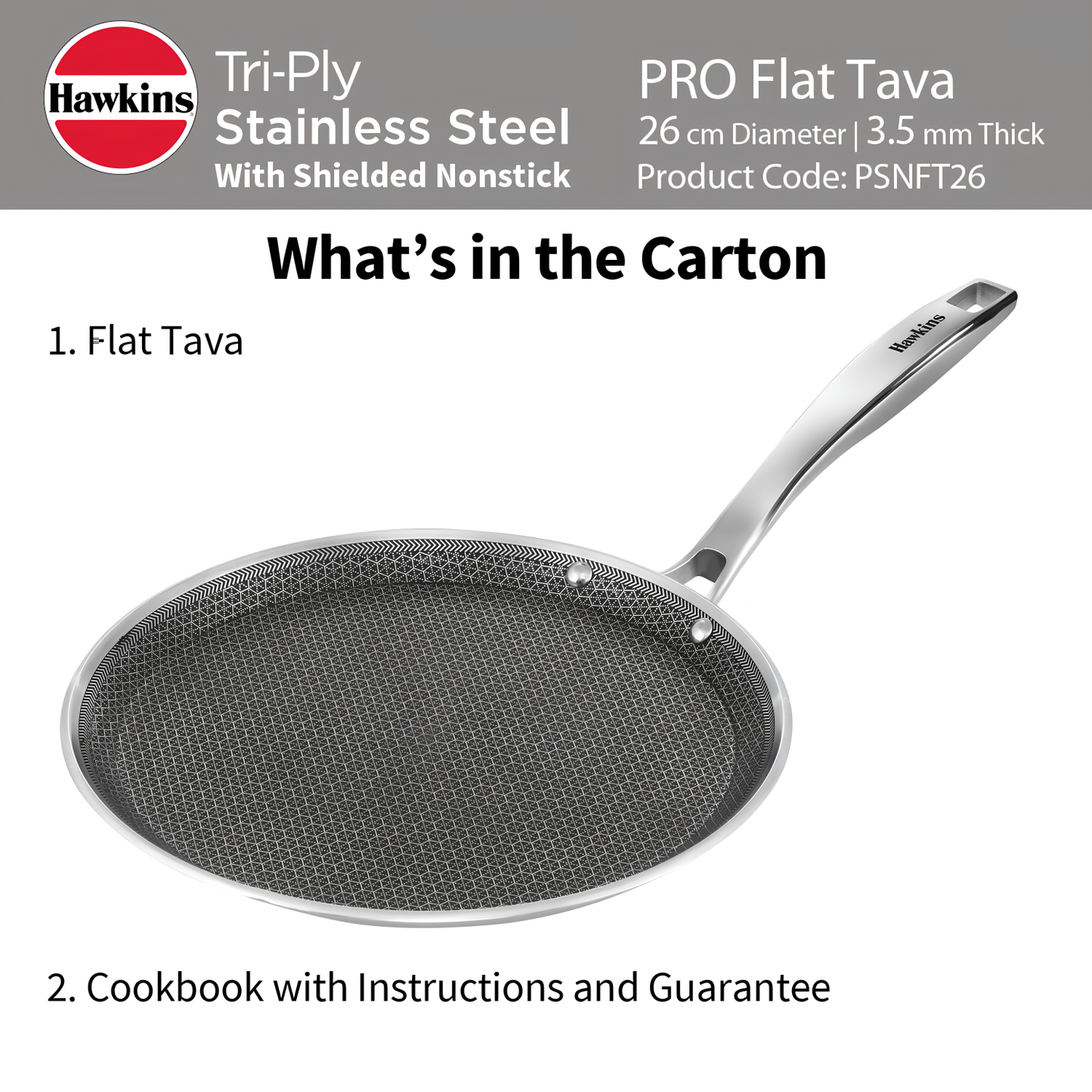 HAWKINS Induction Compatible Pro SS Tri-ply Shielded Nonstick Flat Tava 26 cm (PSNFT26)