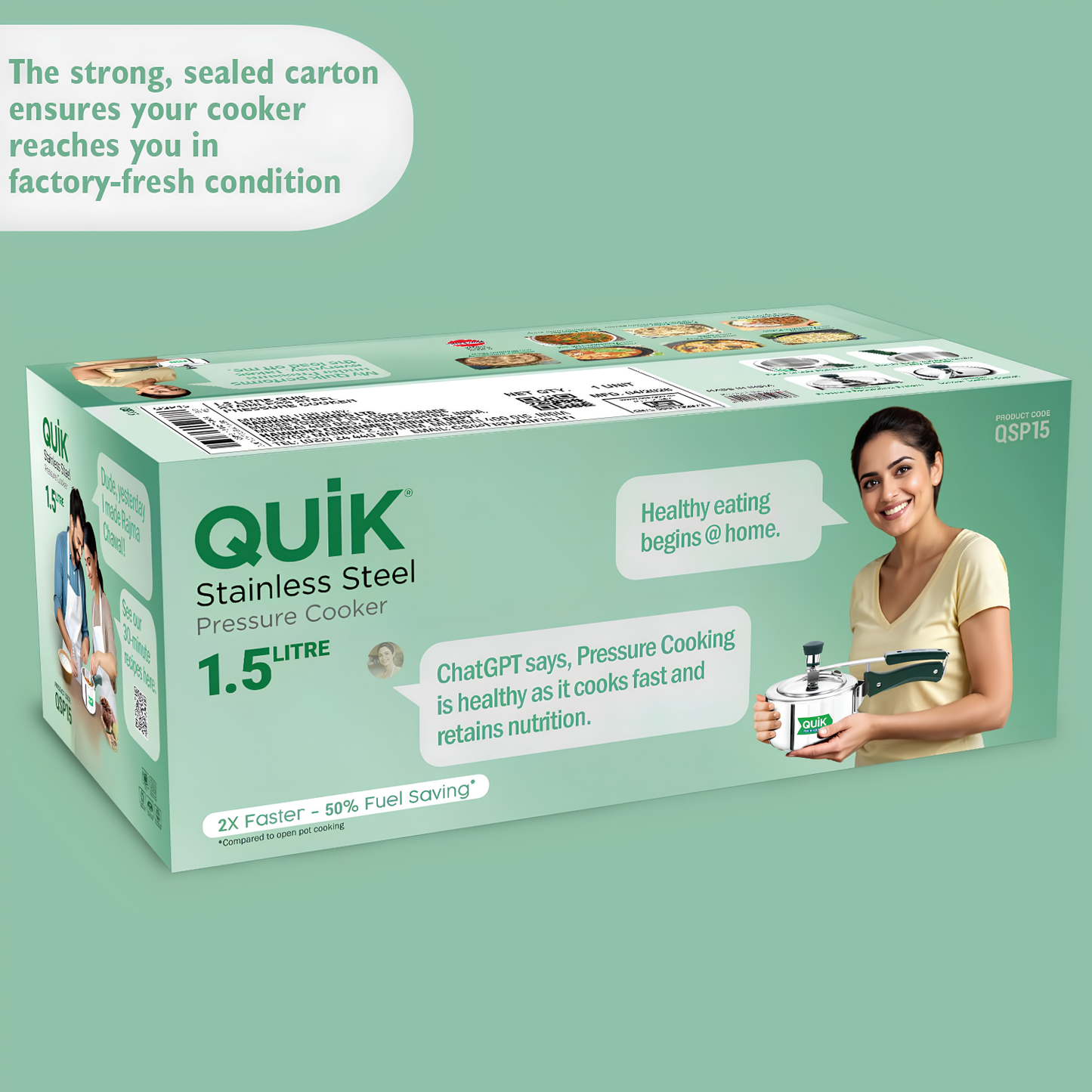 Hawkins Quik 1.5 Litre Stainless Steel Pressure Cooker | Straight Body | Induction & Gas Compatible | Ideal for 1–2 persons | ISI Certified | Guaranteed for 5 year | Silver (QSP15)
