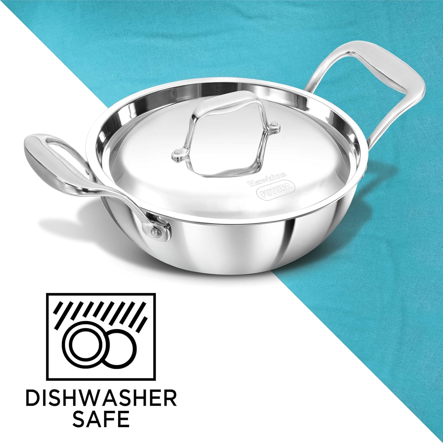 HAWKINS Pro Deep-Fry Pan | Triply Stainless Steel Kadhai with Steel Handles and Steel Lid | Silver
