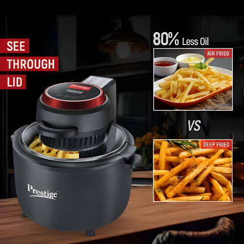 Prestige Multi-Chef All-in-One Air Fryer | 80% less Oil Consumption | 6.5 Ltr Capacity | 1200 Watts Power | Fry, Toast, Grill | See Through Lid | Advance Digital Display | Even Heat Distribution | Black