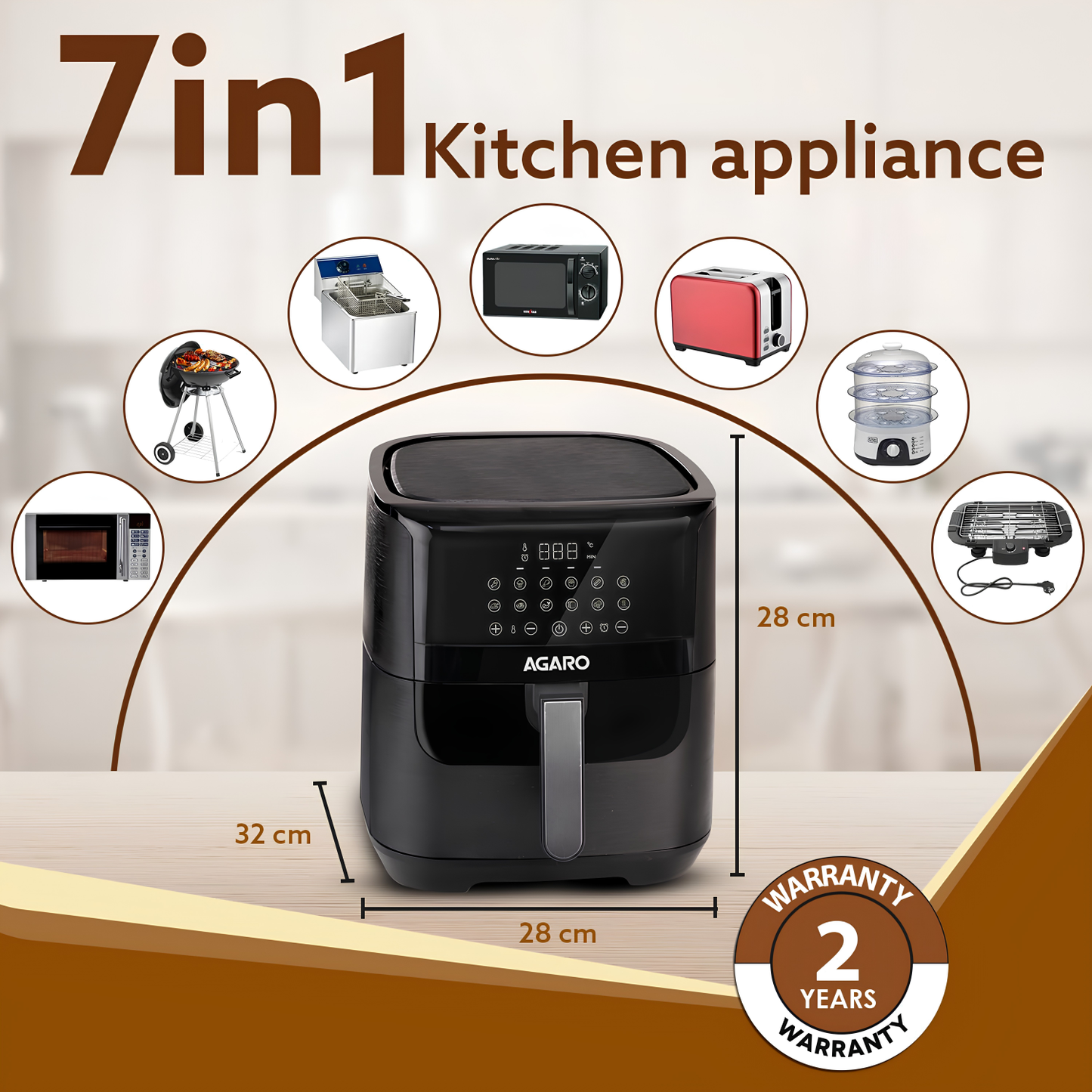 AGARO Digital Air Fryer, 6.5 Ltr | 12 Preset Cooking Modes | 360 Degrees Air Circulation With Variable Temperature Settings | Frying, Grilling, Toasting, Roasting, 1800 W, Black.