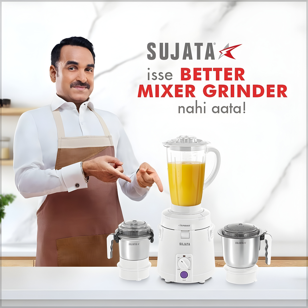 SUJATA Supermix Mixer Grinder|900 Watts Double Ball Bearing Motor|22000 RPM|Non-Stop 90 Mins Running|3 Jars including 1750 ml Blender, 1000 ml Grinder, 500 ml Chutney Jar| White
