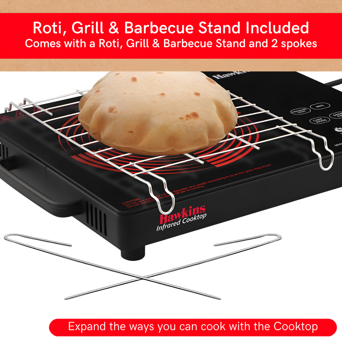 HAWKINS Infrared Cooktop 2200 W | Cook With Any Pot, Any Pan | Crystal Glass Top | Touch Controls with Rotary Knob | Black (HIR1)