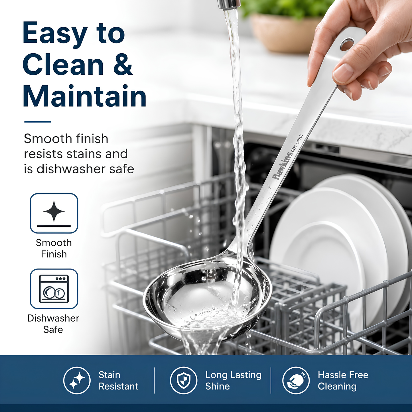 HAWKINS Food-Grade Stainless Steel 80 ml Deep Ladle | Thick Durable One-Piece Design | Long Handle | Hanging Loop | for Serving Dal, Curry & Soup | Karchhi | Pali | Silver (SSPTDL)