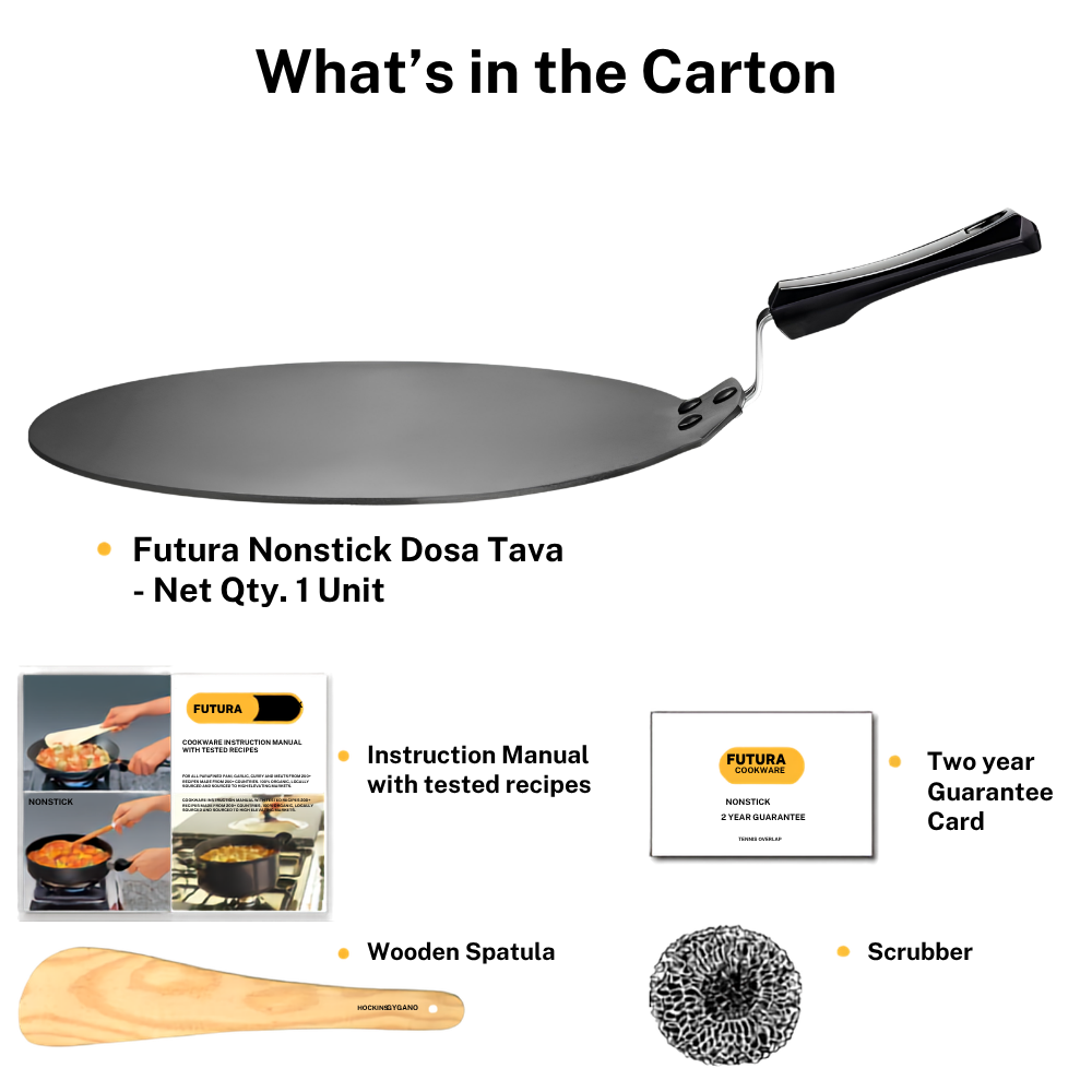 FUTURA By HAWKINS Nonstick Flat Dosa Tava | Thickness 4.88 mm | Black | NDT Series | Works on Domestic Gas, Halogen, Electric Cooktops