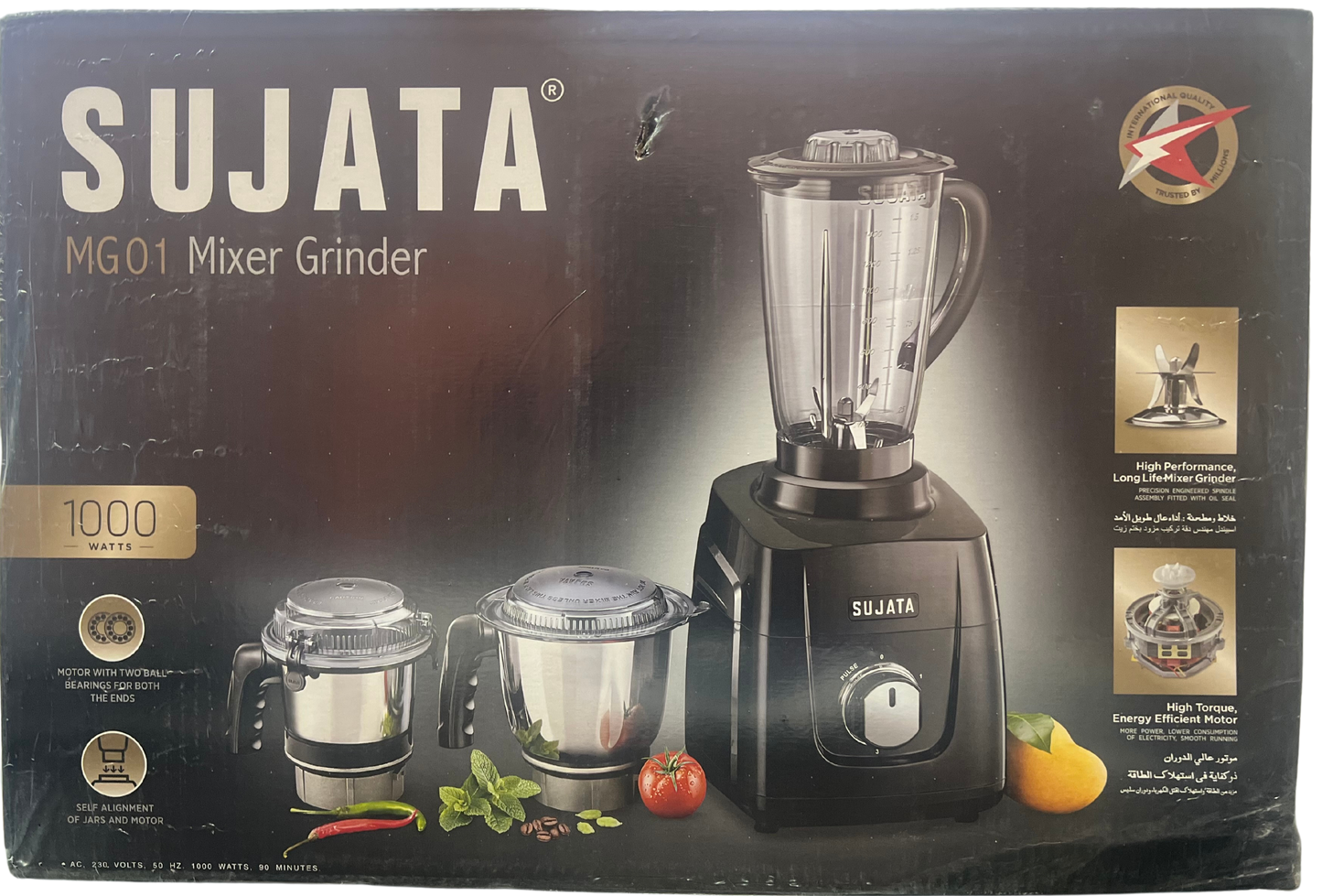 SUJATA 1000 Watt Mixer Grinder, Black | MG01 | 3 Jar - Premium Mixer Grinder from Sujata - Just Rs. 7299! Shop now at Surana Sons