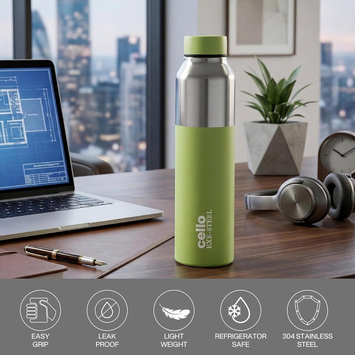 CELLO Arctic Stainless Steel Water Bottle for Office, Fridge & Daily Use | 1000 ML
