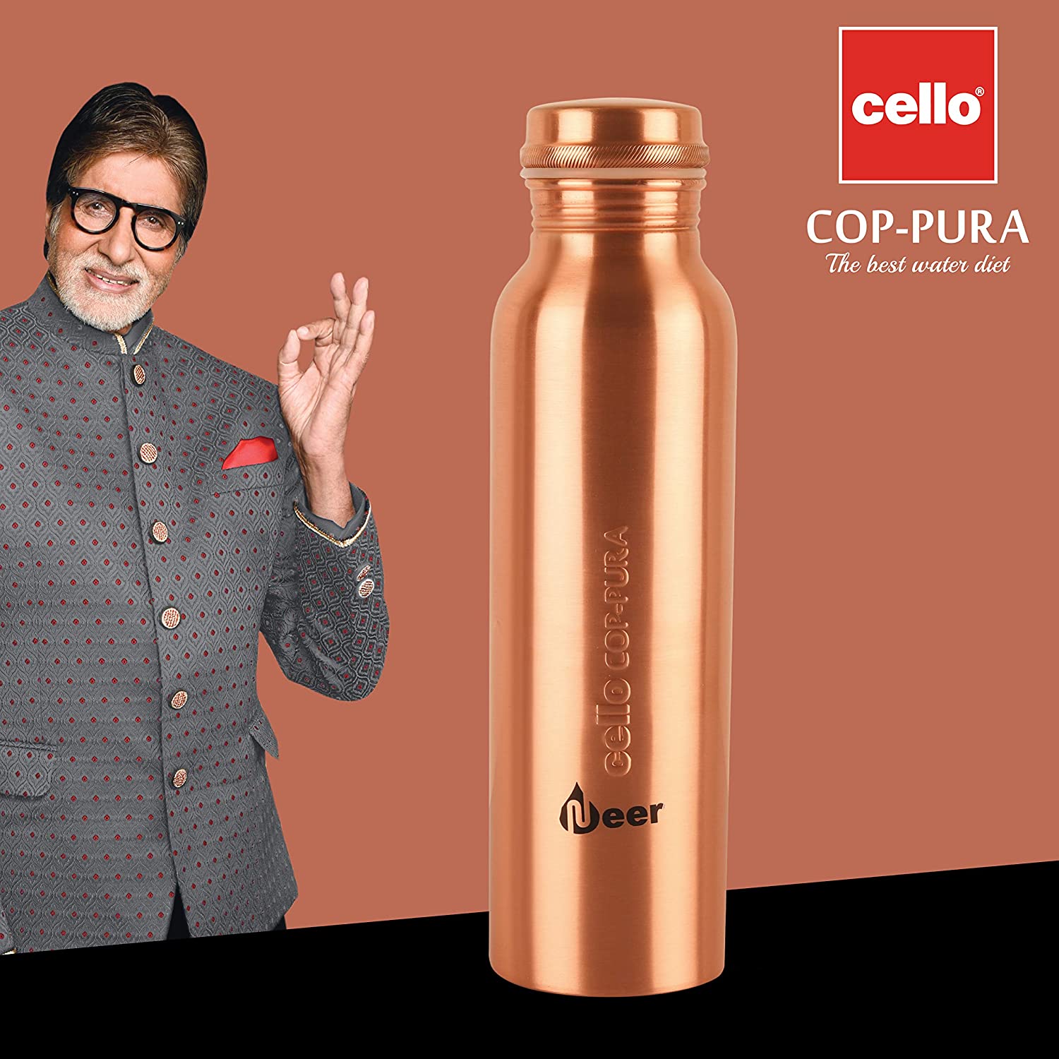 Cello COP-PURA Copper Water Bottle, 1000 ml - Premium copper water bottles from Cello - Just Rs. 977! Shop now at Surana Sons