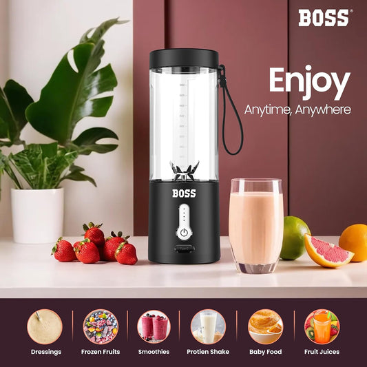 BOSS InstaBlend Portable Blender for Smoothies, Milk Shakes and Juices | USB Rechargeable Bottle Blender for Kitchen