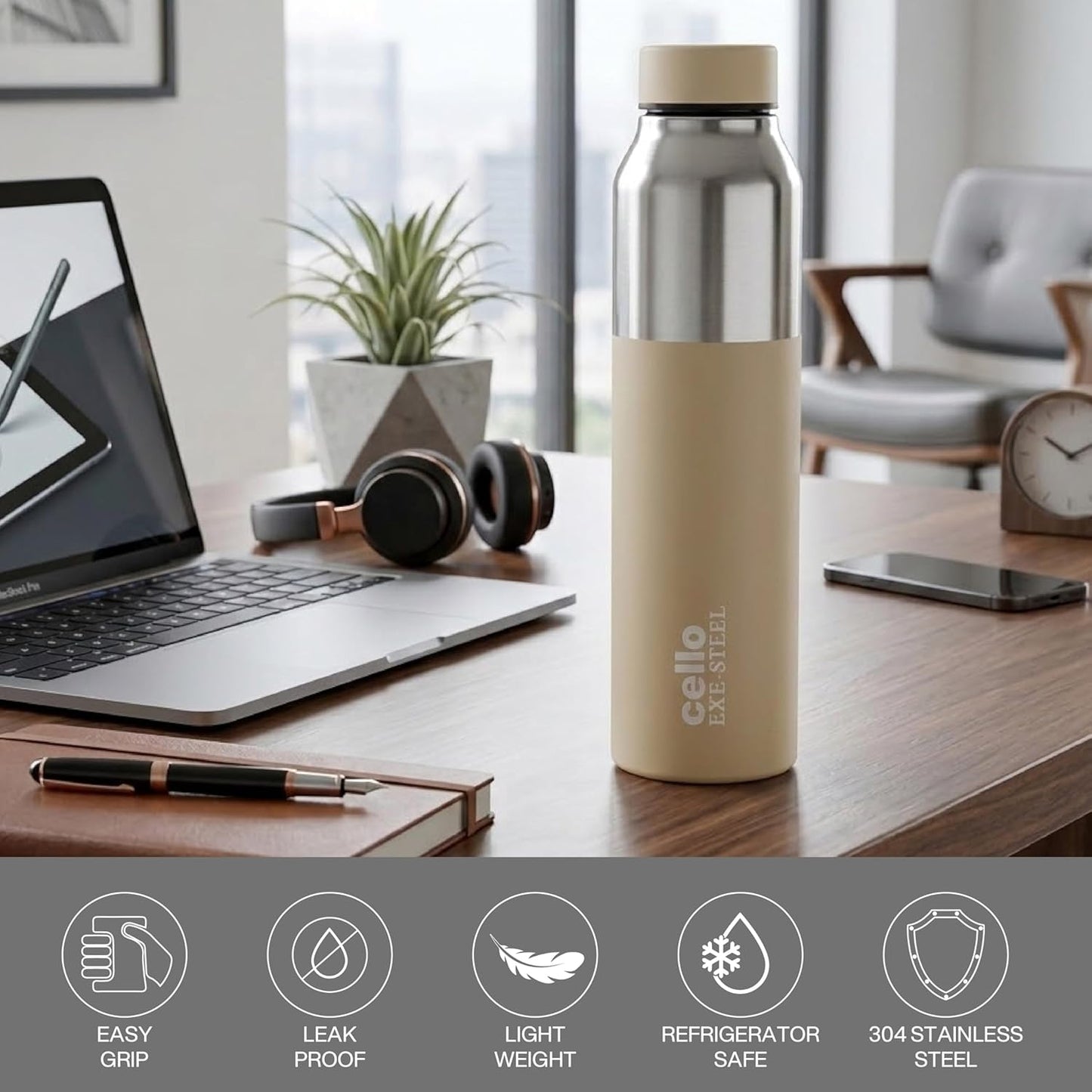 CELLO Arctic Stainless Steel Water Bottle for Office, Fridge & Daily Use | 1000 ML