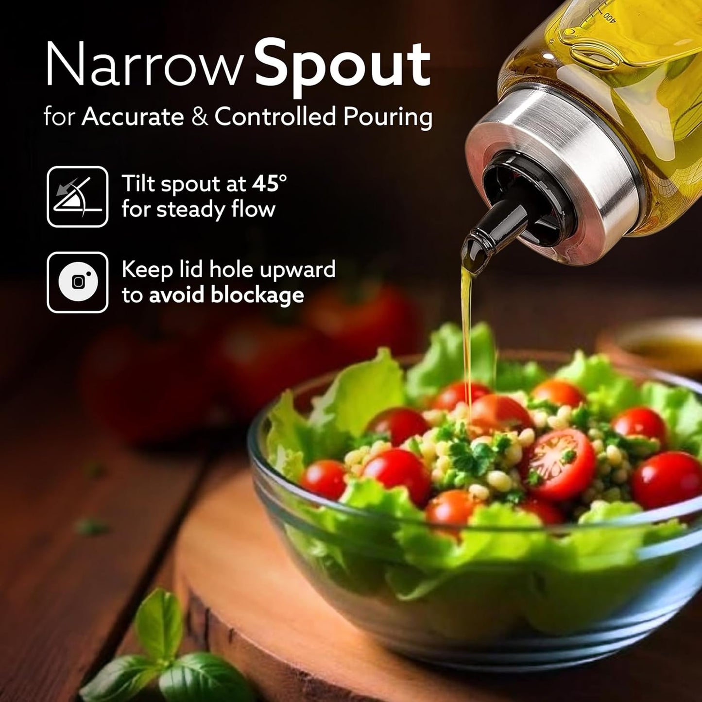 AGARO Elite Borosilicate Glass Oil Dispenser With Capacity Markings, Pack of 2, 500 ML each, Metallic Lid, Oil Bottle Jar, Transparent