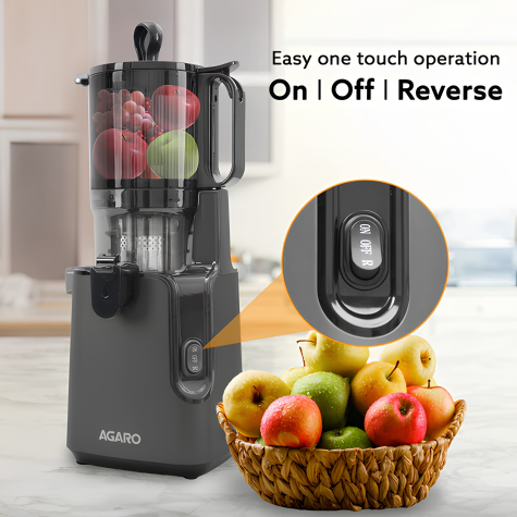 AGARO Regal Cold Press Slow Juicer, 250 Watt DC Motor, Easy Assembly & Cleaning, Auto Reverse, Advanced Safety Lock, Fruit & Vegetable Juicer & Nut Milk, Stainless Steel Filter, BPA Free Plastic