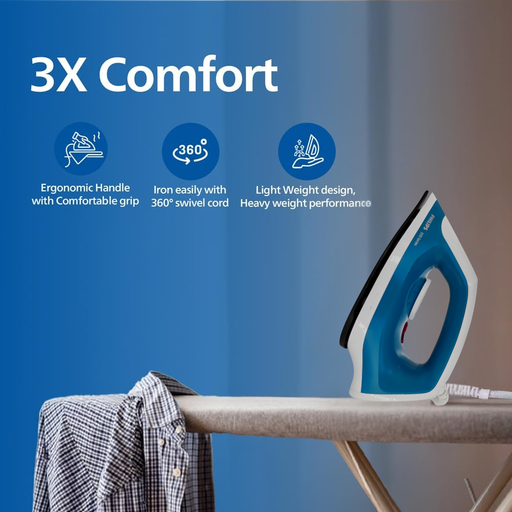 PHILIPS DuraEase Light Weight Dry Iron DST0600/20, 1000 W | 3 Year Warranty