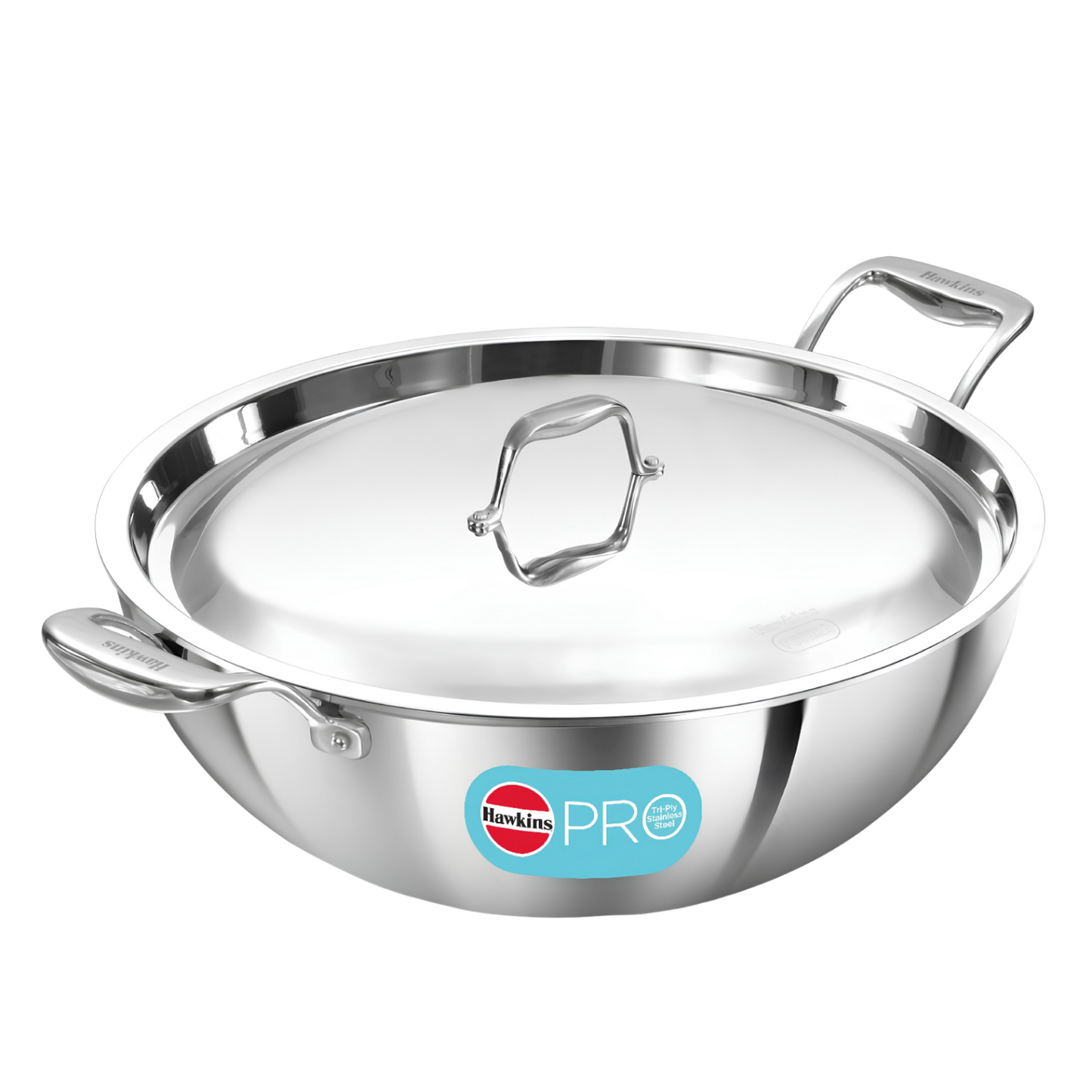 HAWKINS Pro Deep-Fry Pan | Triply Stainless Steel Kadhai with Steel Handles and Steel Lid | Silver