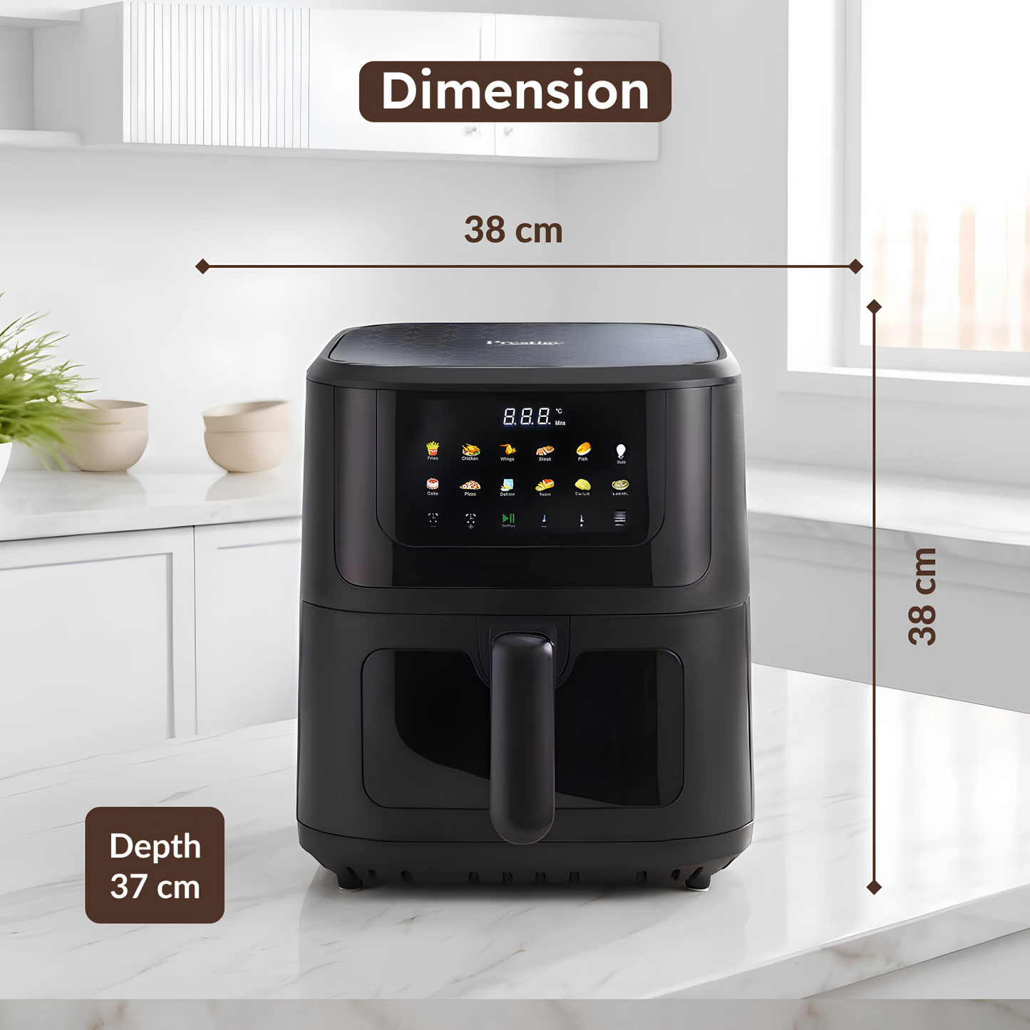 Prestige Crystachef 5.5 L 1350 W Air Fryer Black|11 Pre-set Menu Option | See Through Window|Safety Interlocking | Specially Designed Frying Basket| Up to 80% Less Oil|1 Year Warranty