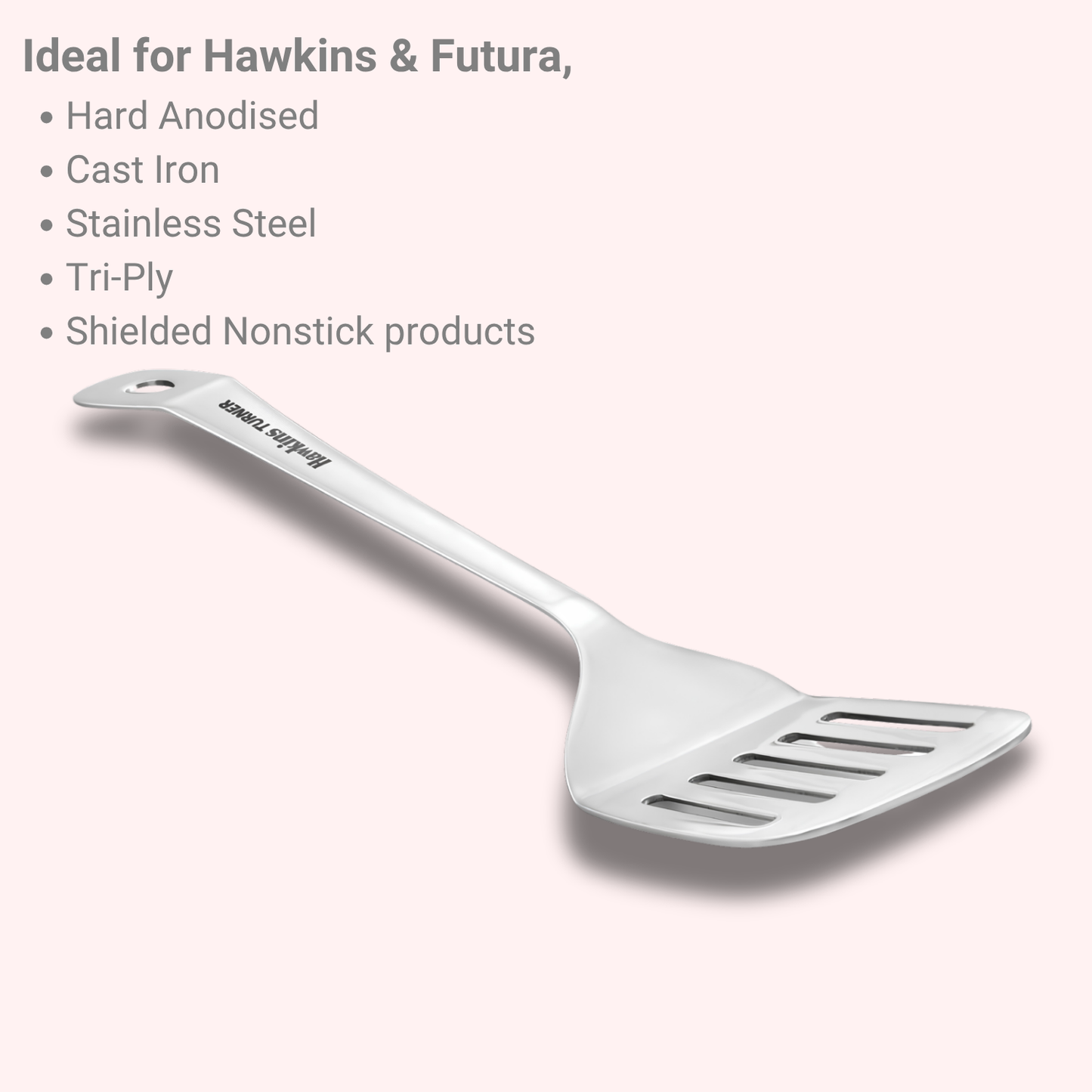 HAWKINS Food-grade Stainless Steel Turner for Dosa, Roti, Omlette, Paranthas, Pav Bhaji | Slotted Spatula, Ladle, Palta | Perfect for Flipping, Stirring, Stir-Frying, Draining (SSPTT)