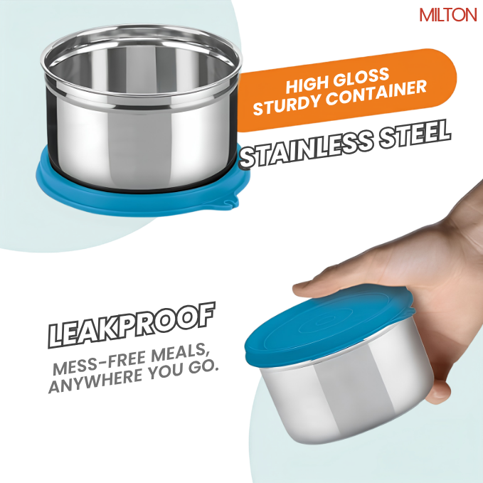 MILTON Plato Pack Big Stainless Steel Lunch Box (2 X 500 ml containers) with Jacket | Leak Proof, Food Grade I Lightweight, Odour Proof | 1 Year Warranty I Ideal for Office, School, Travel