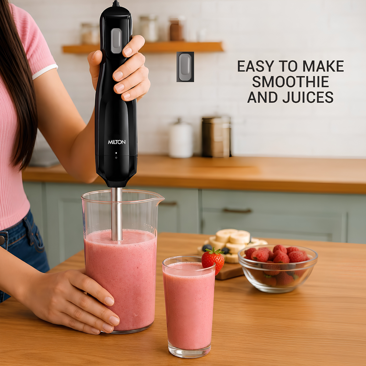 MILTON VorteQ Electric Hand Blender | Powerful 300W Low Noise DC Motor | Ideal for Smoothie, Shakes, Batter, Soups, Baby Food | 2-Year Warranty