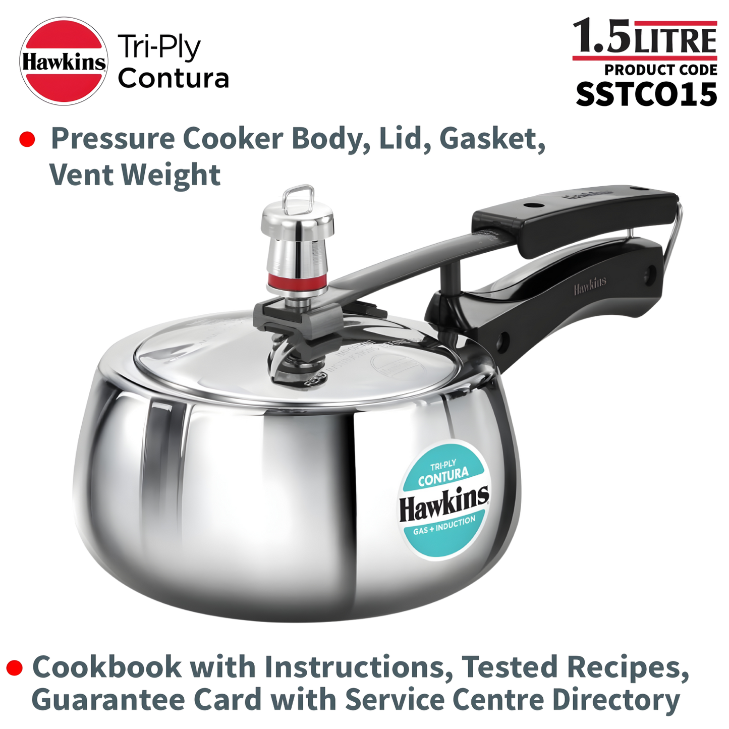 HAWKINS Contura Tri-Ply Stainless Steel 3.5 Litre (SSTCO35) |Induction Compatible